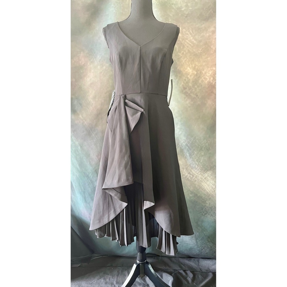 Kay Unger New York Begonia Midi Dress Pleated Asymmetrical Party Cocktail Size 4
